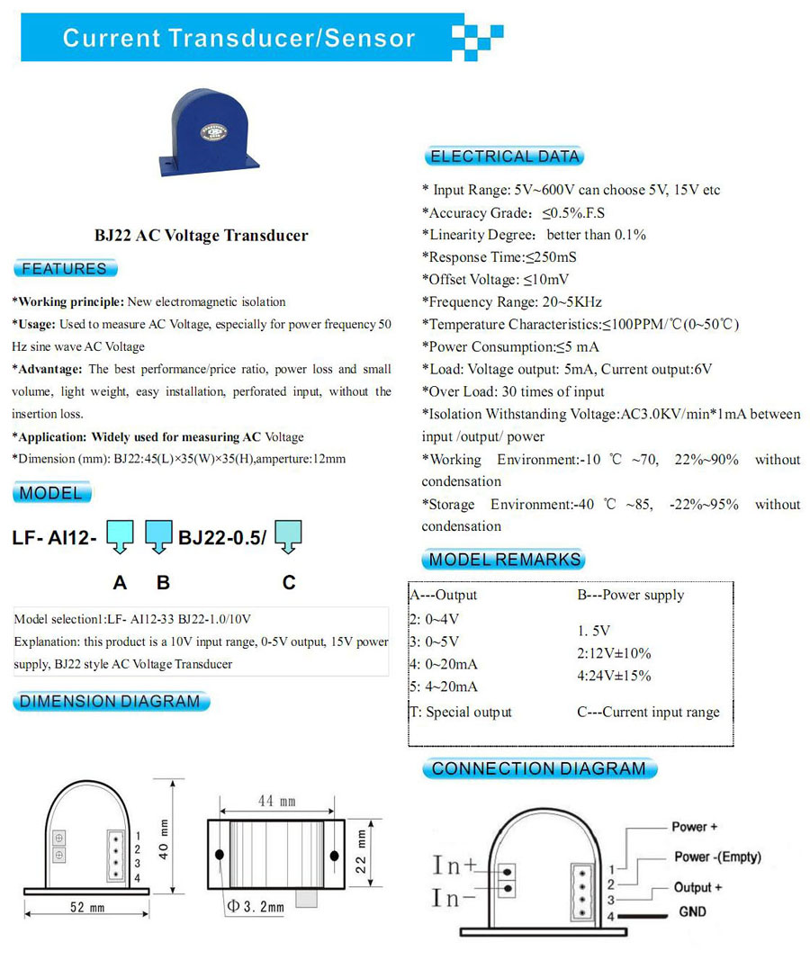 BJ22 AC Voltage Transducer